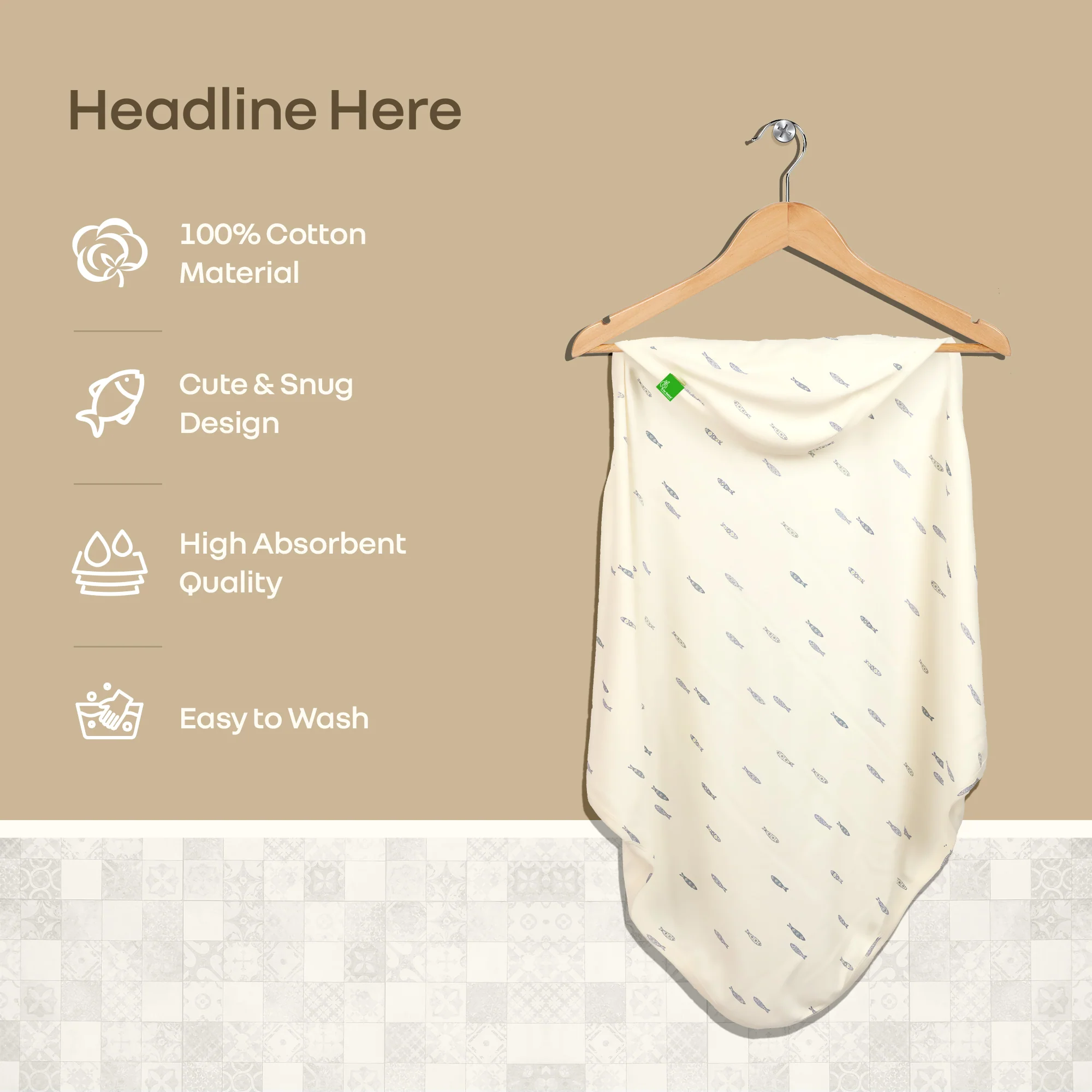 Softkins Baby Hooded Knit Towel with 100% Natural Cotton, Soft & Quick Dry - Fishy Farmland - Image 3