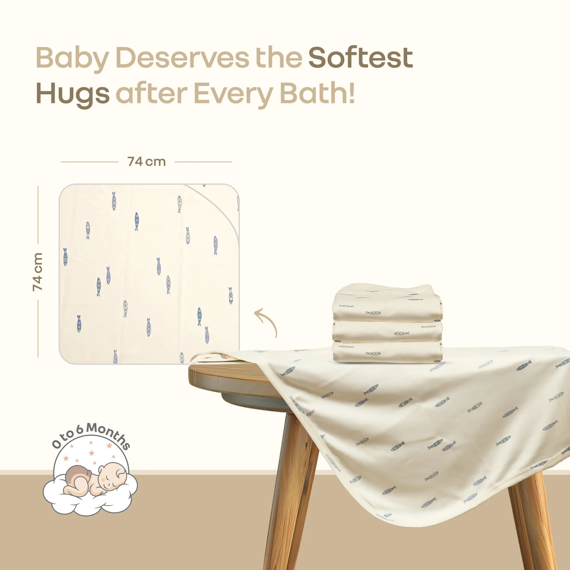 Softkins Baby Hooded Knit Towel with 100% Natural Cotton, Soft & Quick Dry - Multi-1 - Image 4