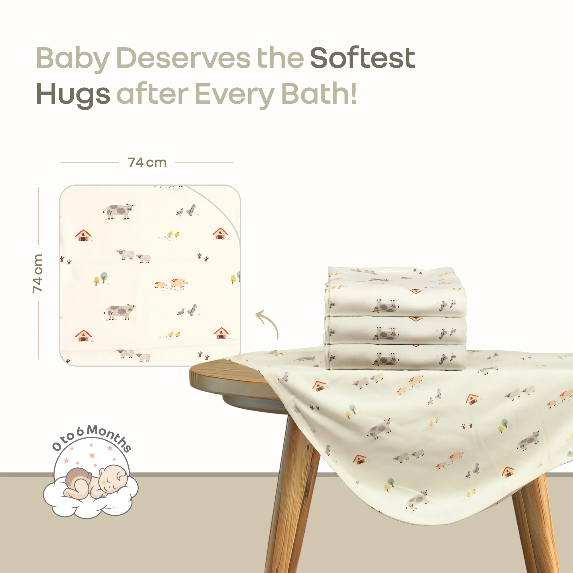 Softkins Baby Hooded Knit Towel with 100% Natural Cotton, Soft & Quick Dry - White Farmland - Image 4