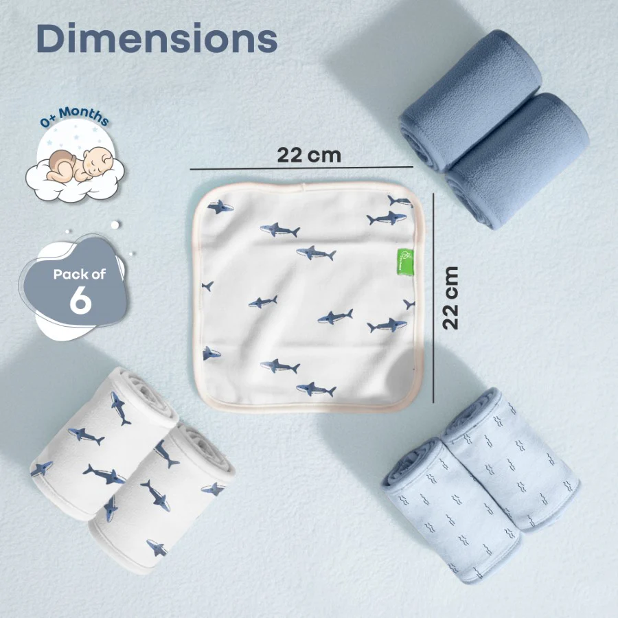 Softkins Washcloth - Ultra-Soft Cotton Baby Washcloth (Pack of 6) - Aqua Blue - Image 8