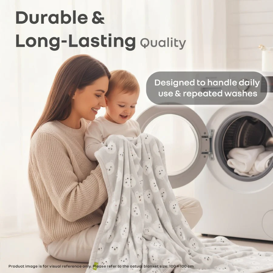 Softkins Comfy - Ultra Soft & Cozy Lightweight Baby Blanket (100×100 cm) - Teddy Grey - Image 6