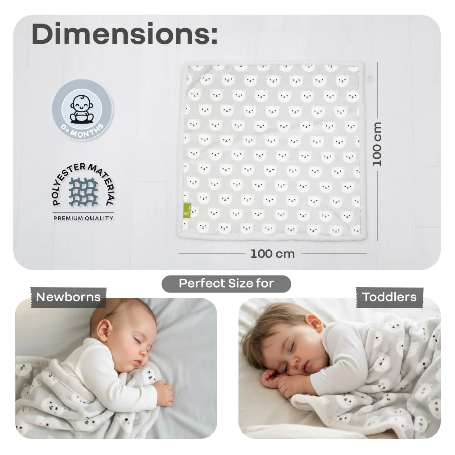 Softkins Comfy - Ultra Soft & Cozy Lightweight Baby Blanket (100×100 cm) - Teddy Grey - Image 8