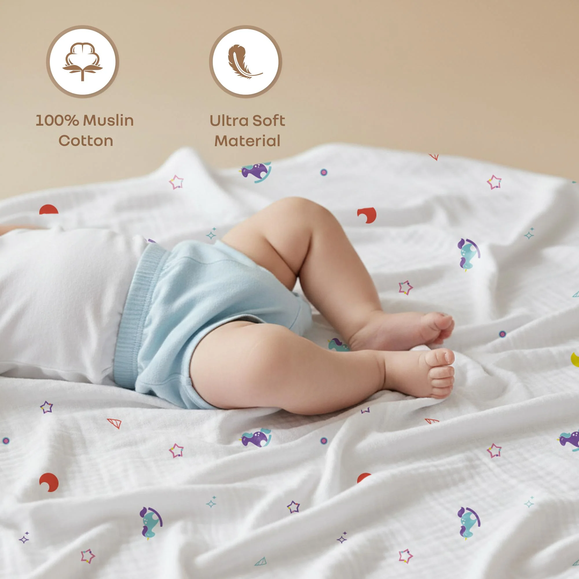 Softkins Muslin Baby Blanket With 6 Layers - Newborn Swaddle & All Season Blanket - Unicorn White - Image 3