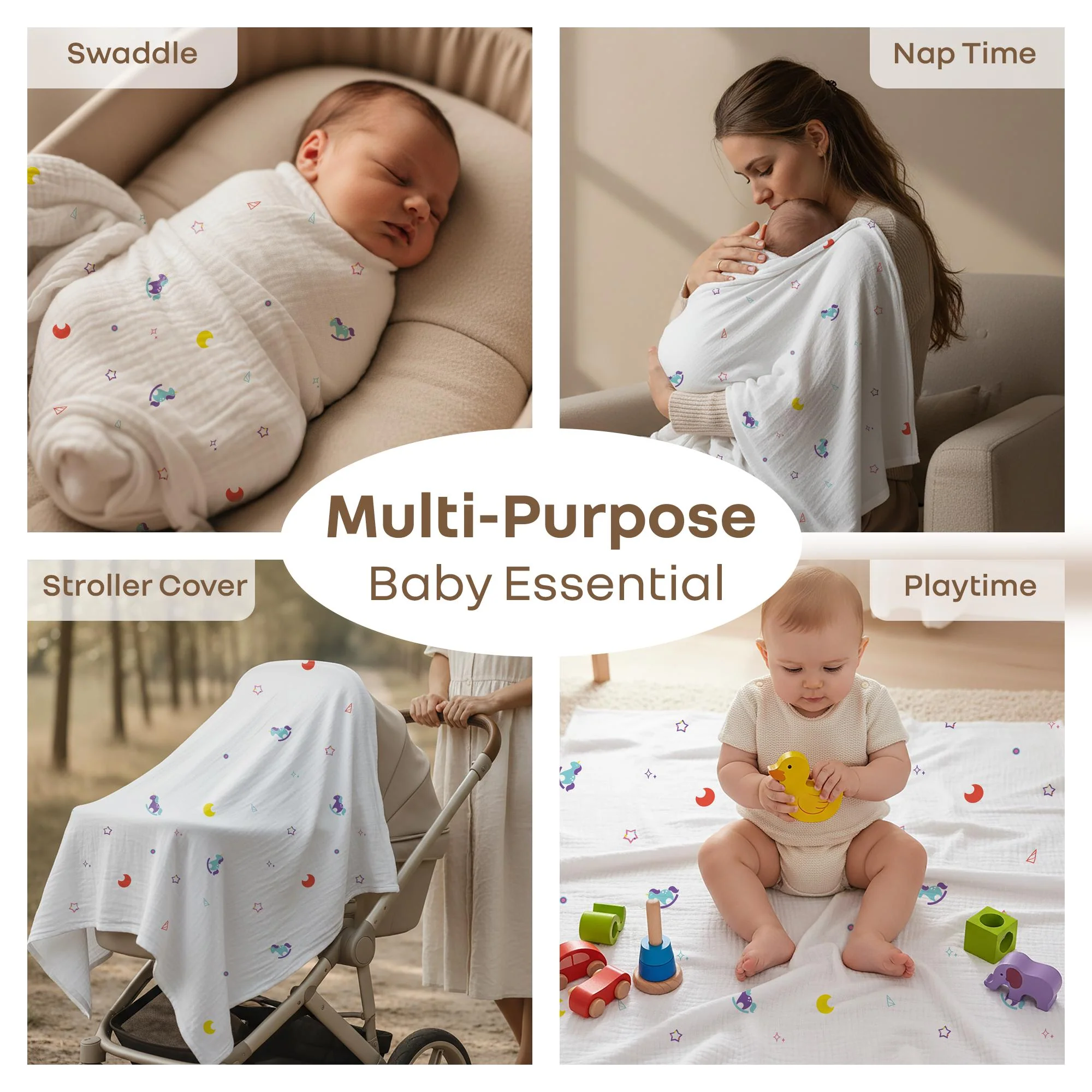 Softkins Muslin Baby Blanket With 6 Layers - Newborn Swaddle & All Season Blanket - Unicorn White - Image 5
