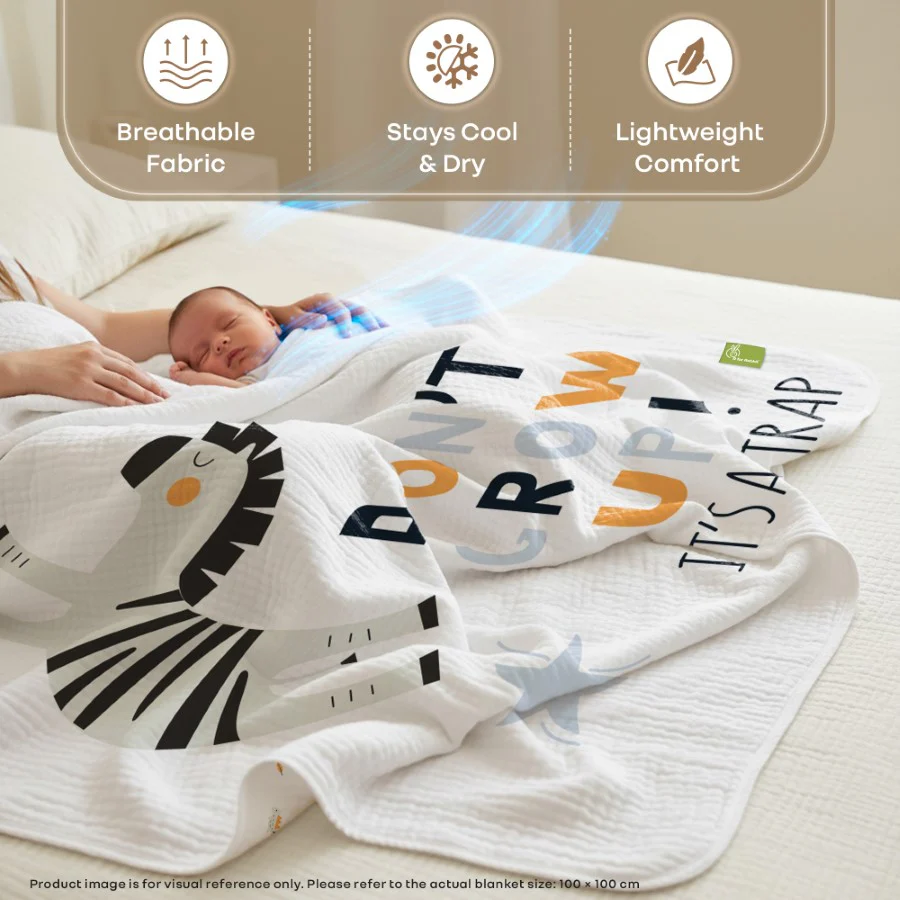 Softkins Muslin Baby Quilt - Breathable Cotton, Lightweight & Multipurpose Baby Blanket - Zebra White - Image 3