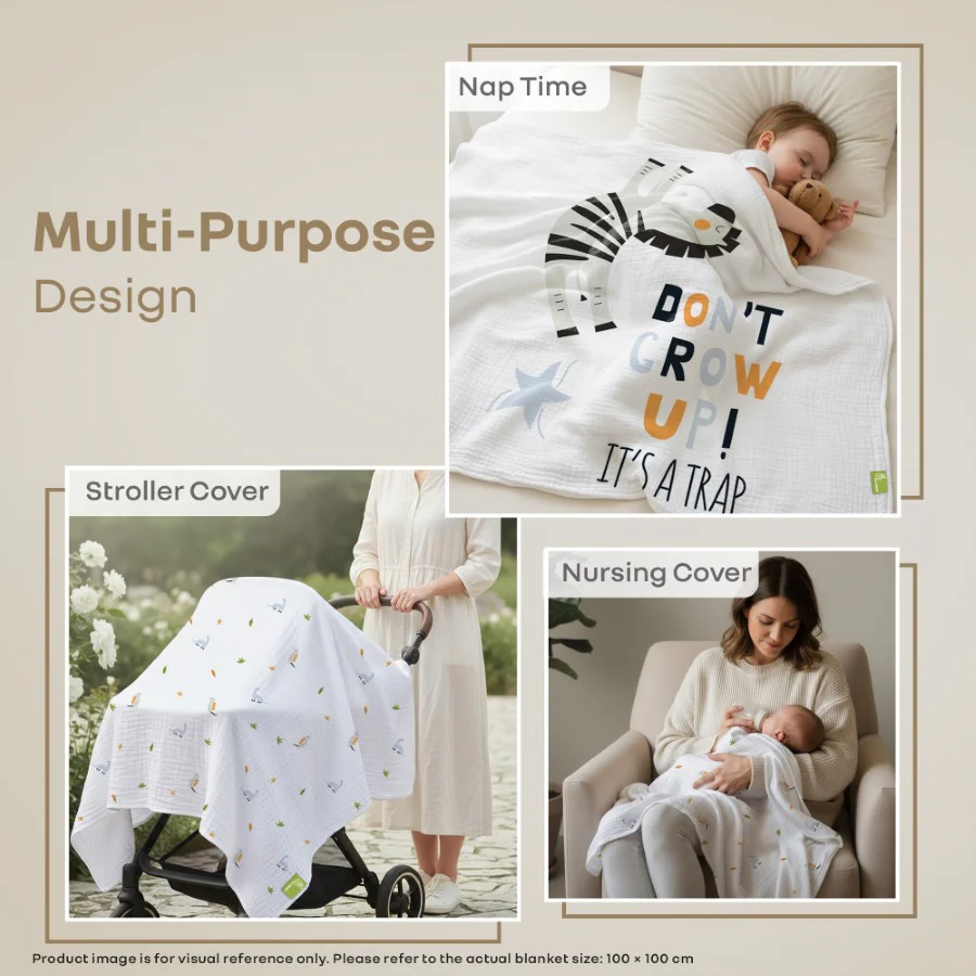 Softkins Muslin Baby Quilt - Breathable Cotton, Lightweight & Multipurpose Baby Blanket - Zebra White - Image 5