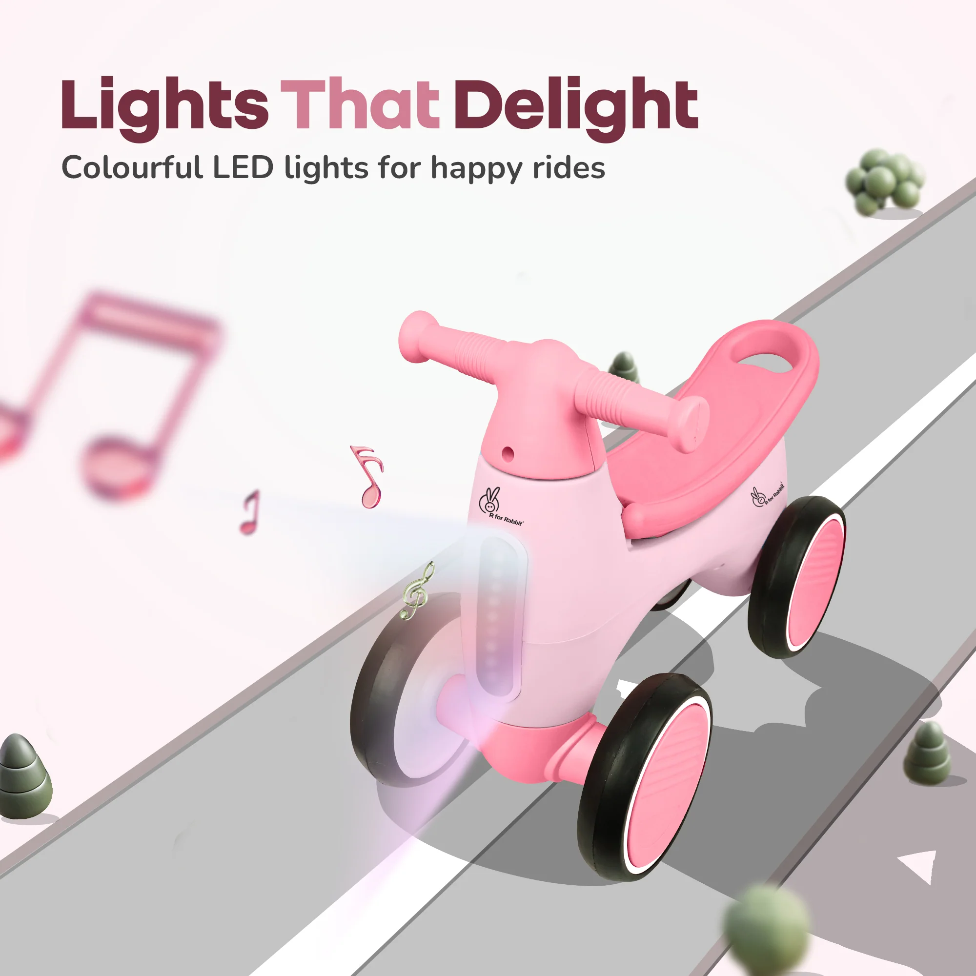 Speedster Glider Baby Ride On Car – Fun Push Ride with Music, LED Lights, Toy Storage & EVA Wheels - Pink - Image 3