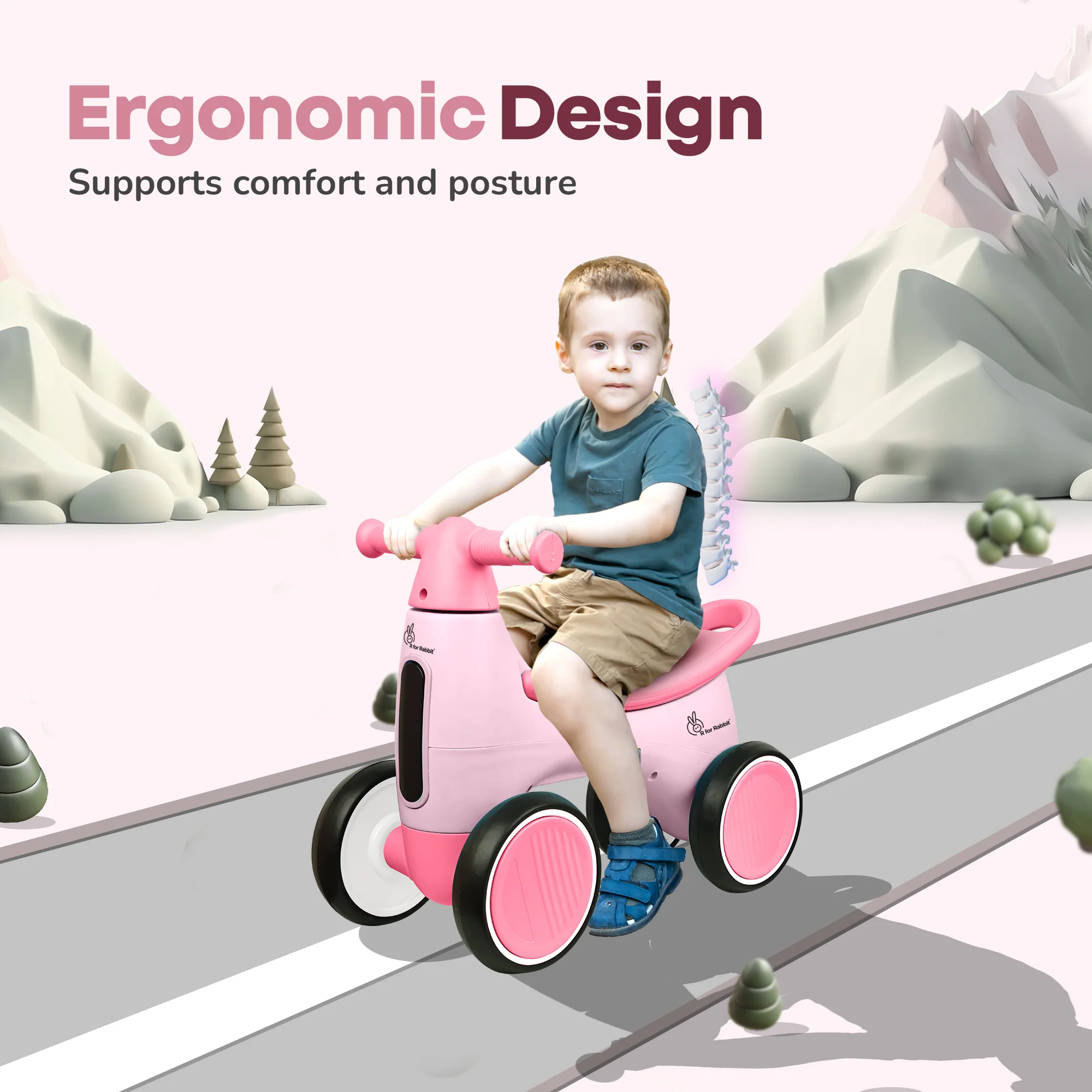 Speedster Glider Baby Ride On Car – Fun Push Ride with Music, LED Lights, Toy Storage & EVA Wheels - Pink - Image 5