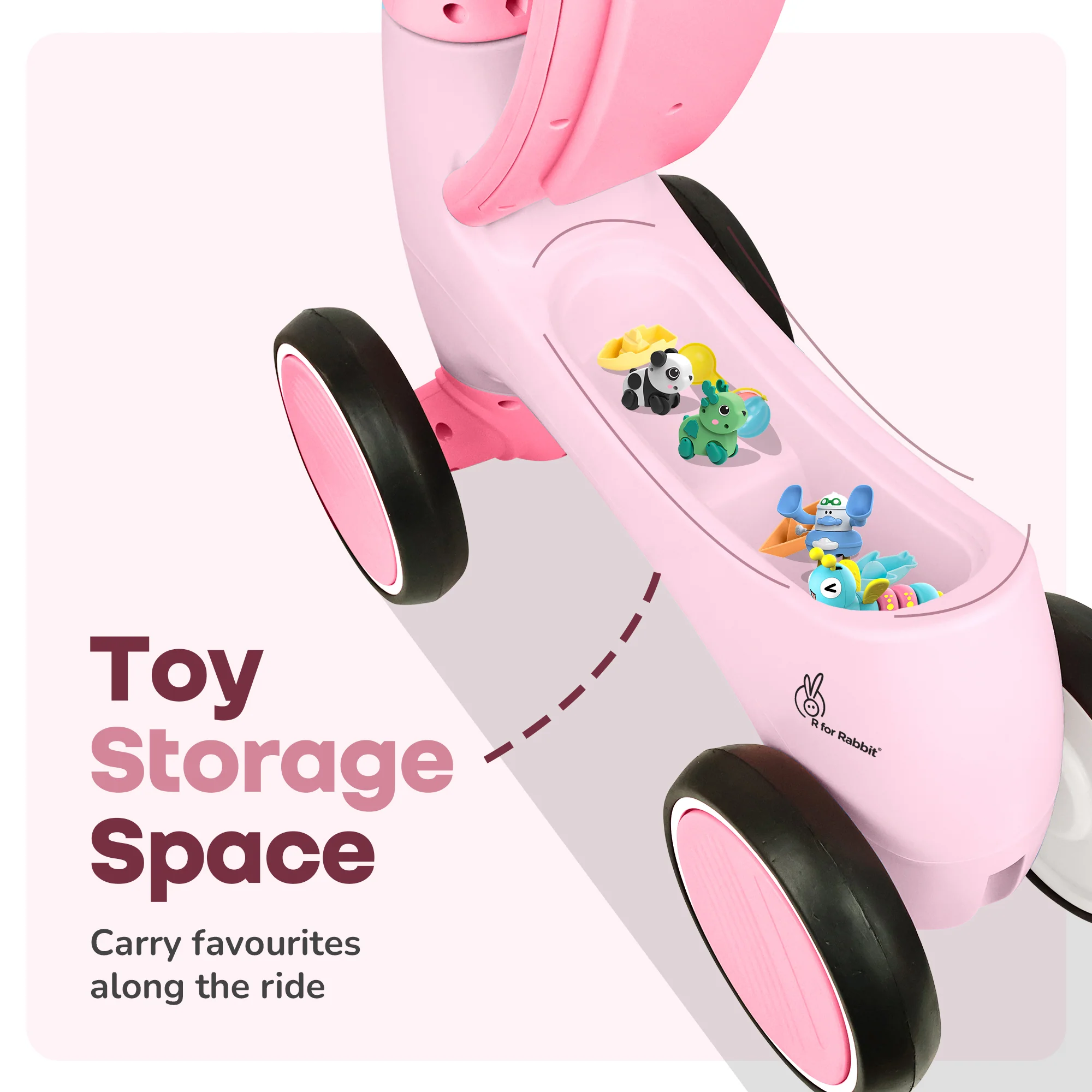 Speedster Glider Baby Ride On Car – Fun Push Ride with Music, LED Lights, Toy Storage & EVA Wheels - Pink - Image 7