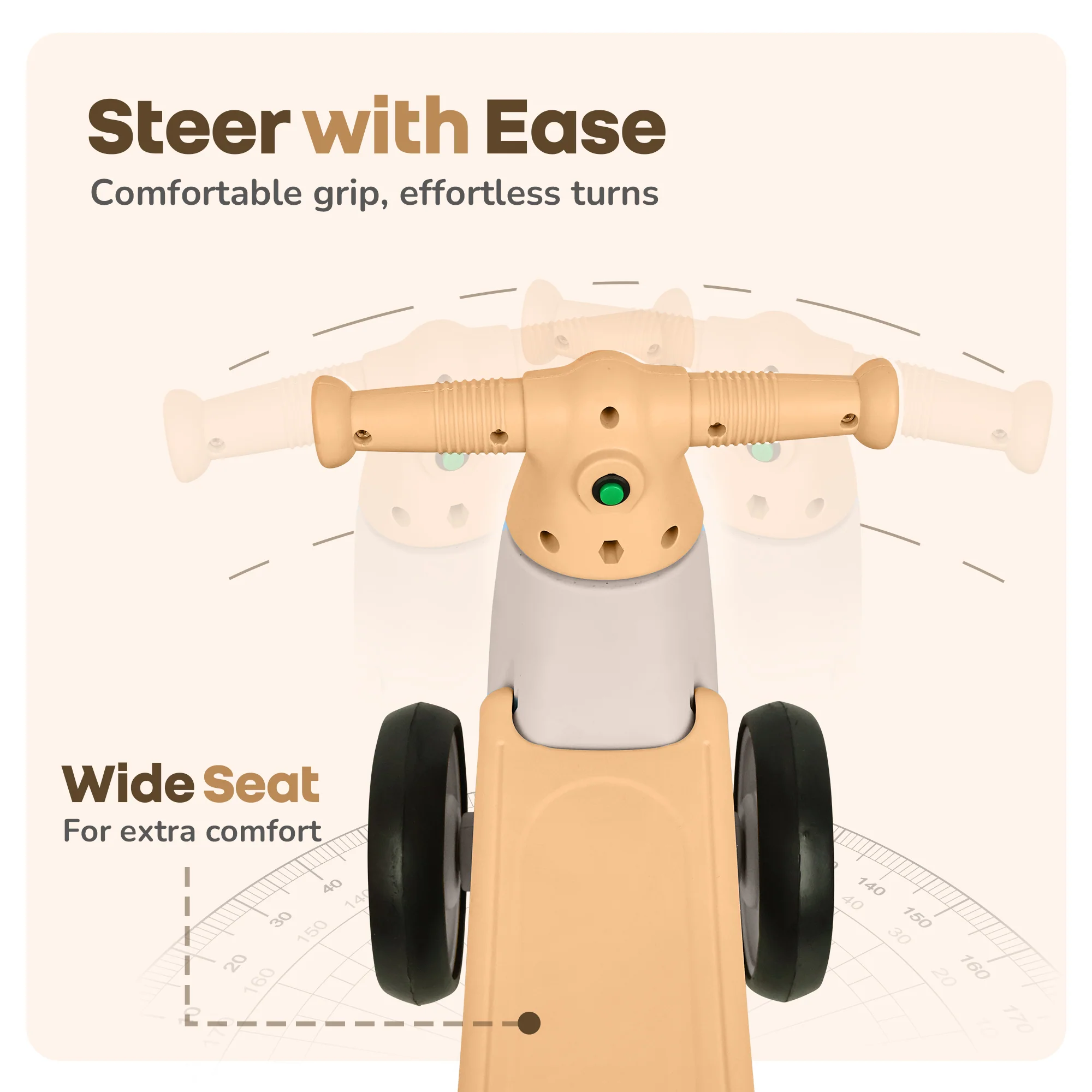 Speedster Glider Baby Ride On Car – Fun Push Ride with Music, LED Lights, Toy Storage & EVA Wheels - Beige - Image 6