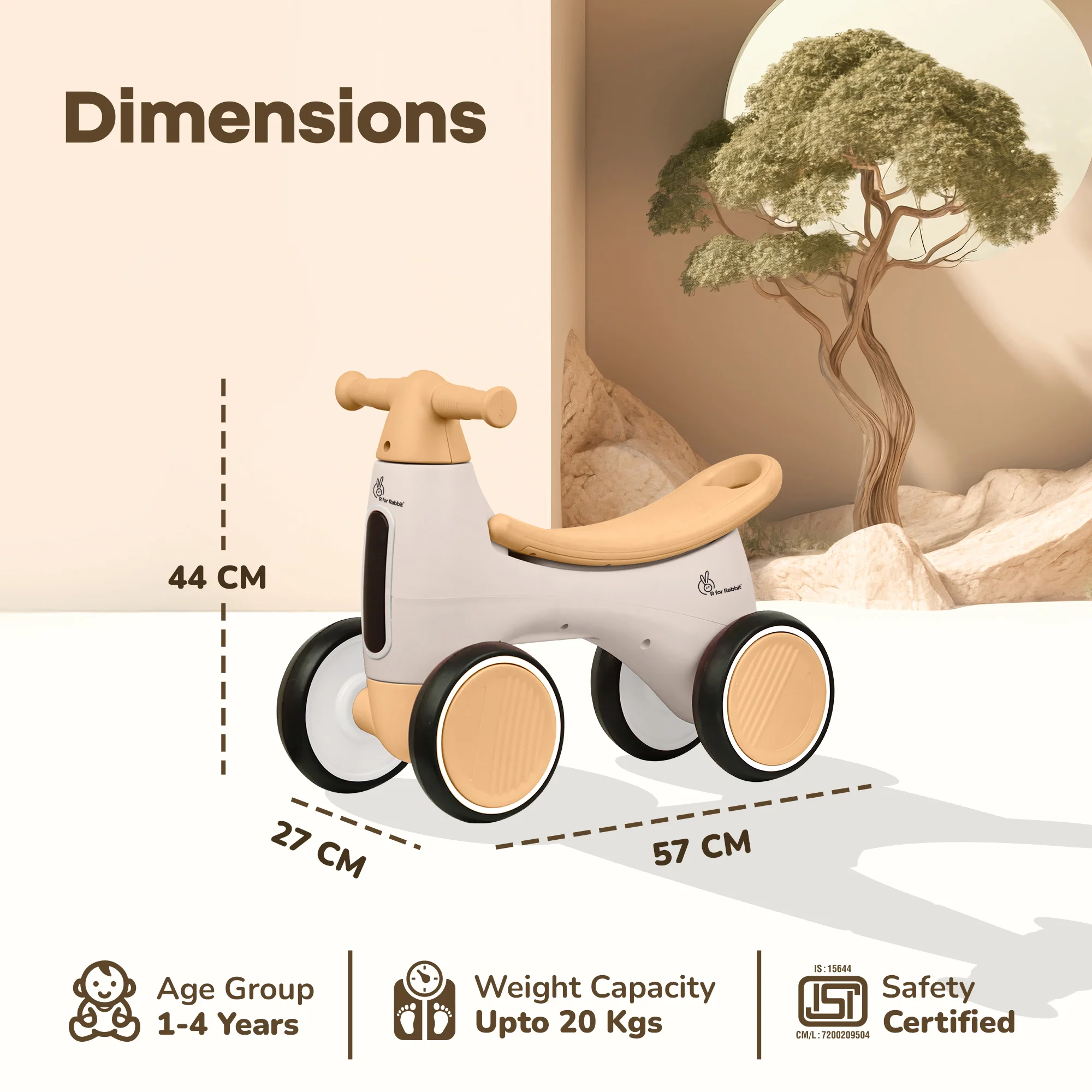 Speedster Glider Baby Ride On Car – Fun Push Ride with Music, LED Lights, Toy Storage & EVA Wheels - Beige - Image 8