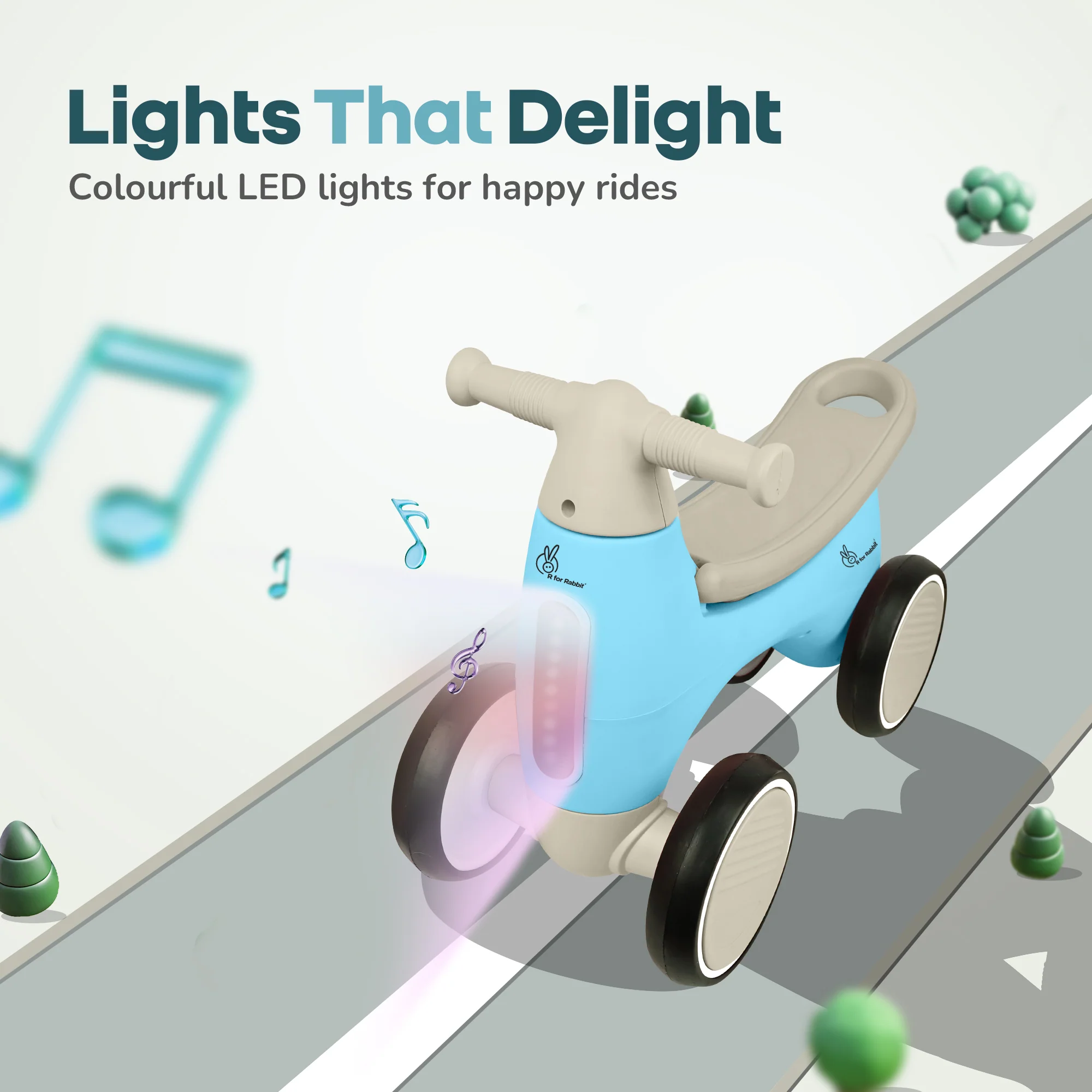 Speedster Glider Baby Ride On Car – Fun Push Ride with Music, LED Lights, Toy Storage & EVA Wheels - Blue - Image 3