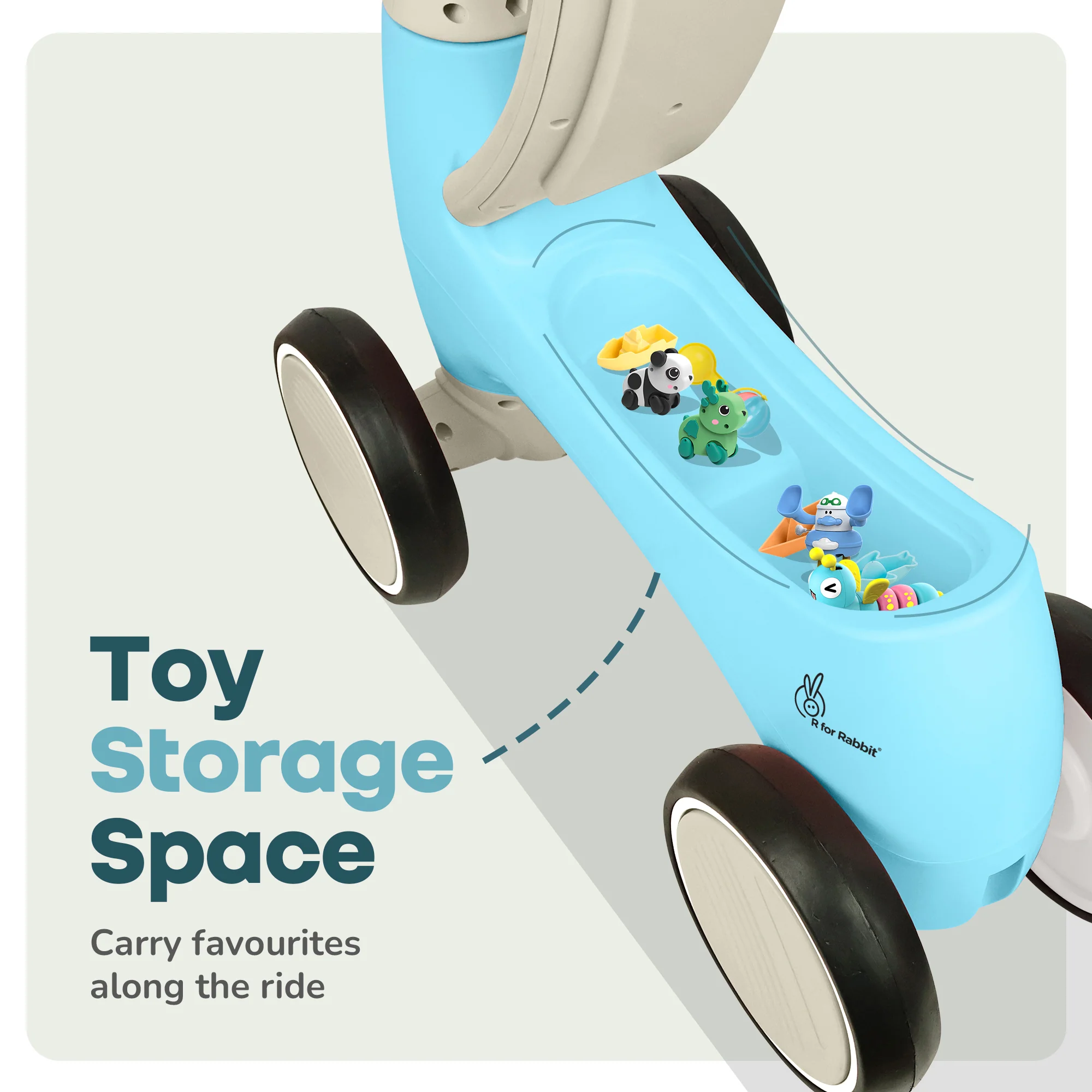 Speedster Glider Baby Ride On Car – Fun Push Ride with Music, LED Lights, Toy Storage & EVA Wheels - Blue - Image 7