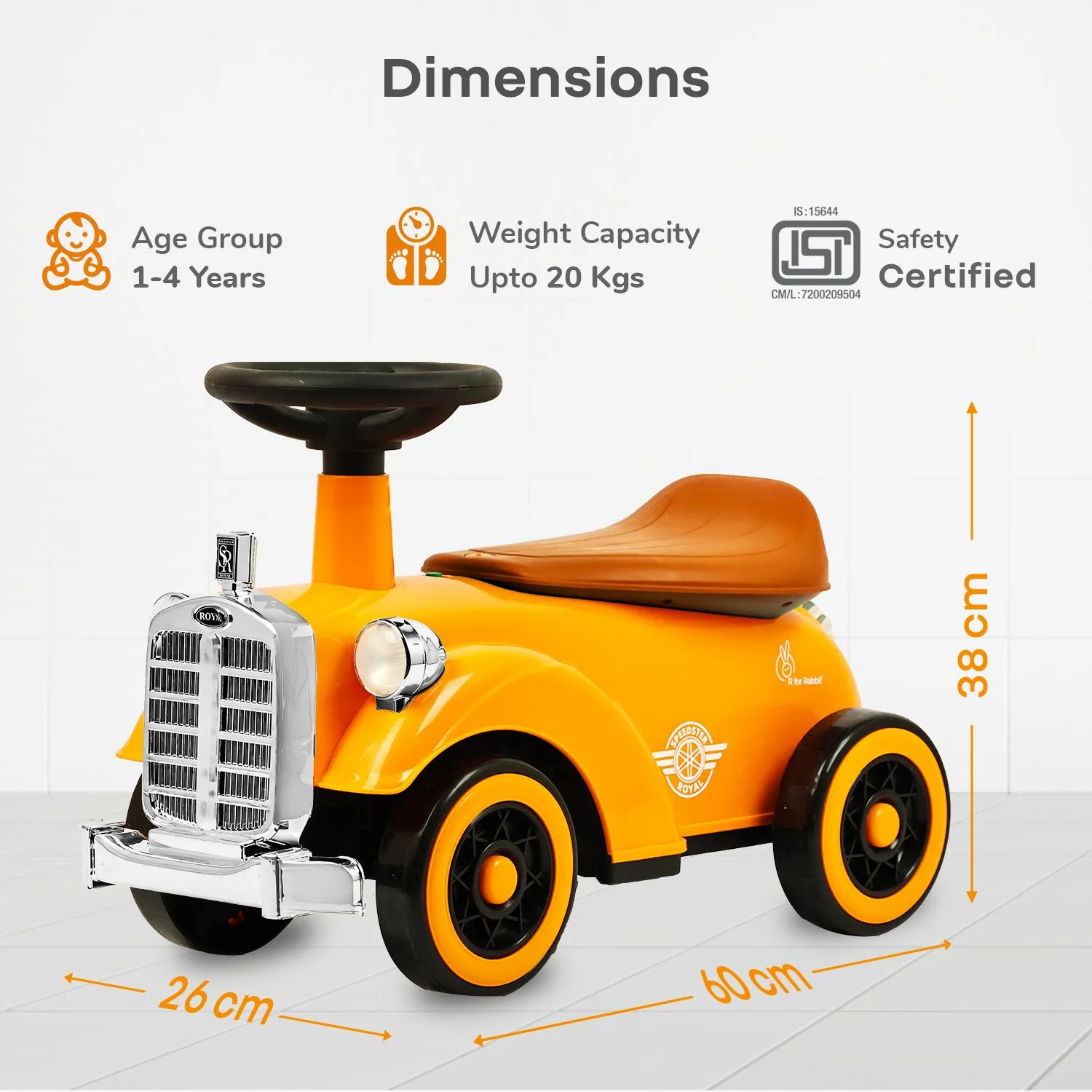 Speedster Royal Ride On Car for Kids - Orange Brown - Image 8