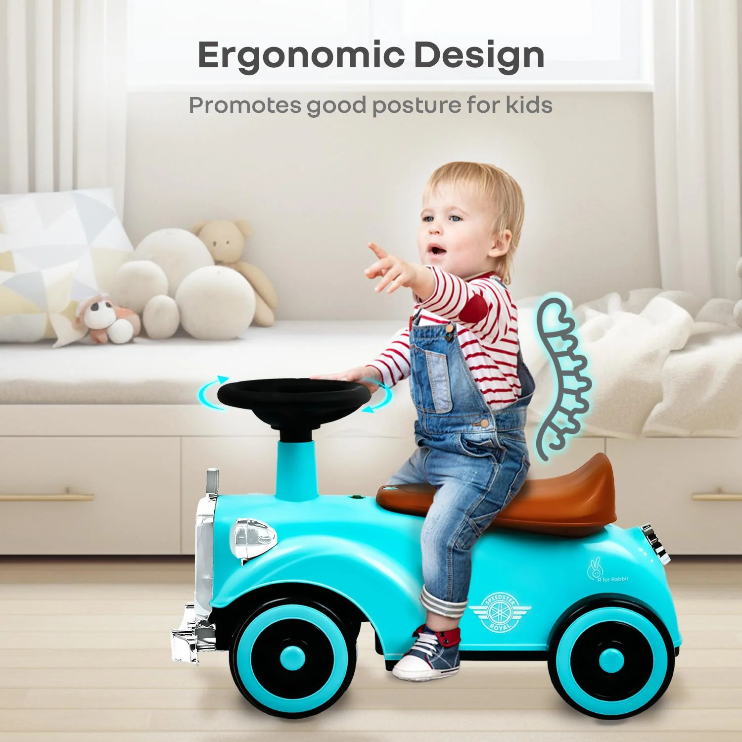 Speedster Royal Ride On Car for Kids - Blue Brown - Image 6