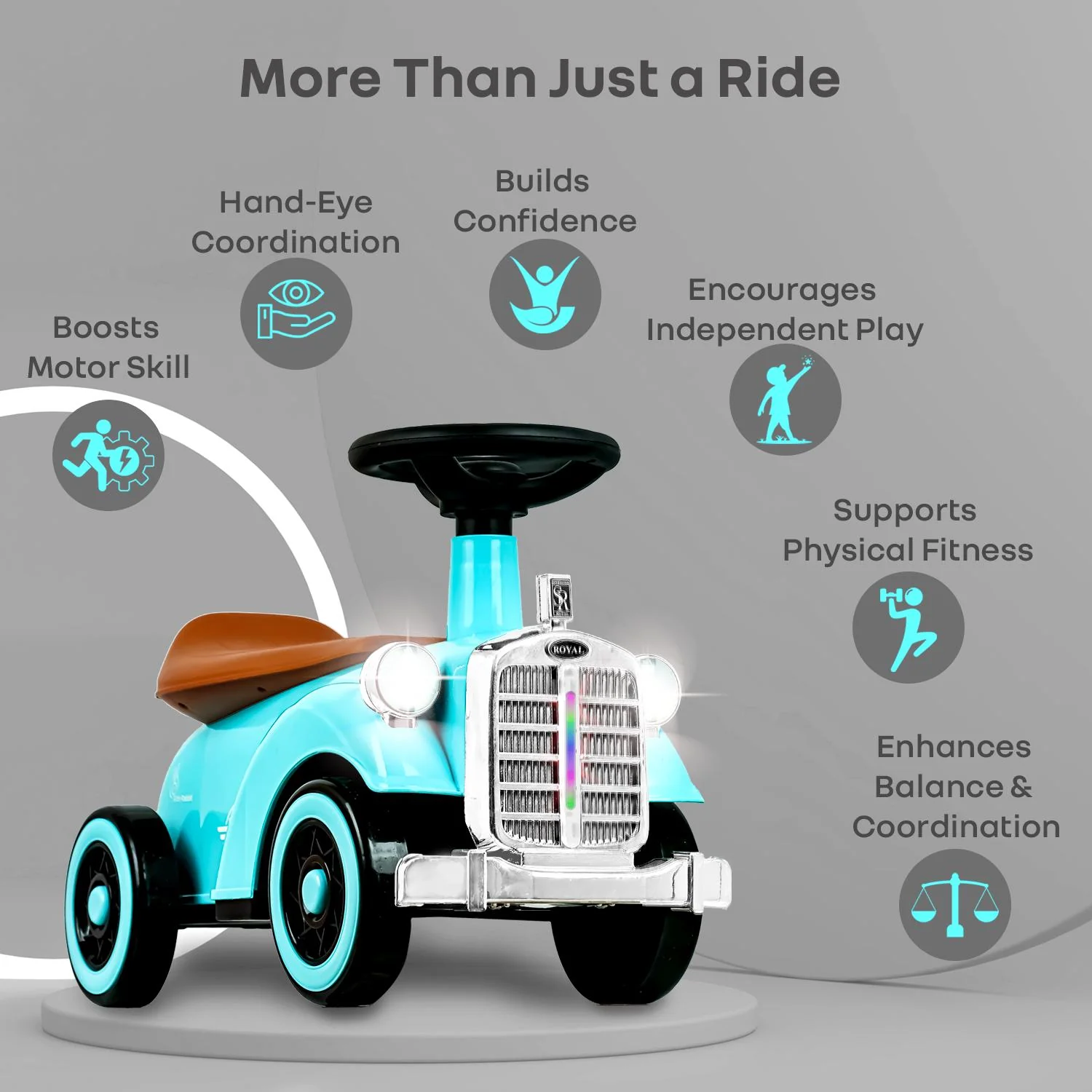 Speedster Royal Ride On Car for Kids - Blue Brown - Image 7