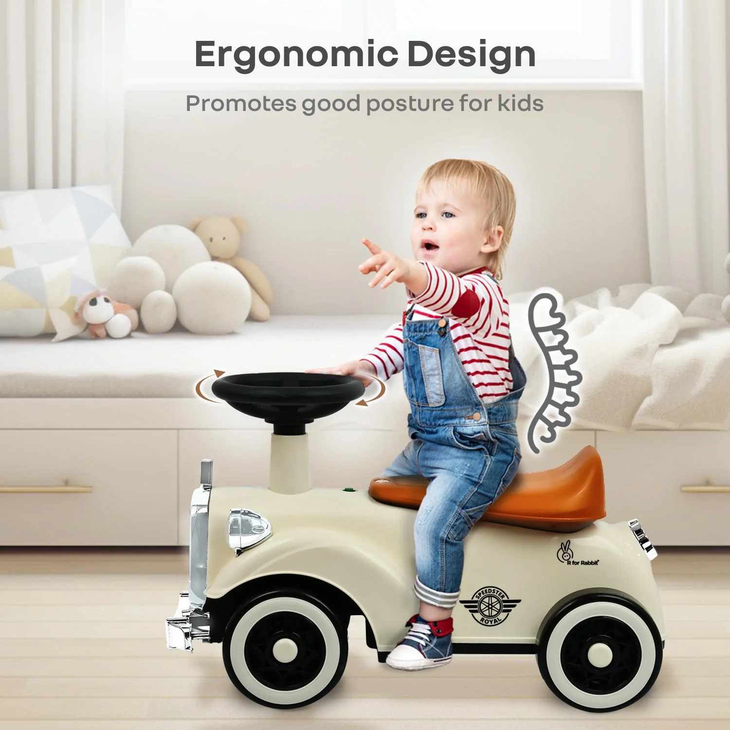Speedster Royal Ride On Car for Kids - Cream Brown - Image 6