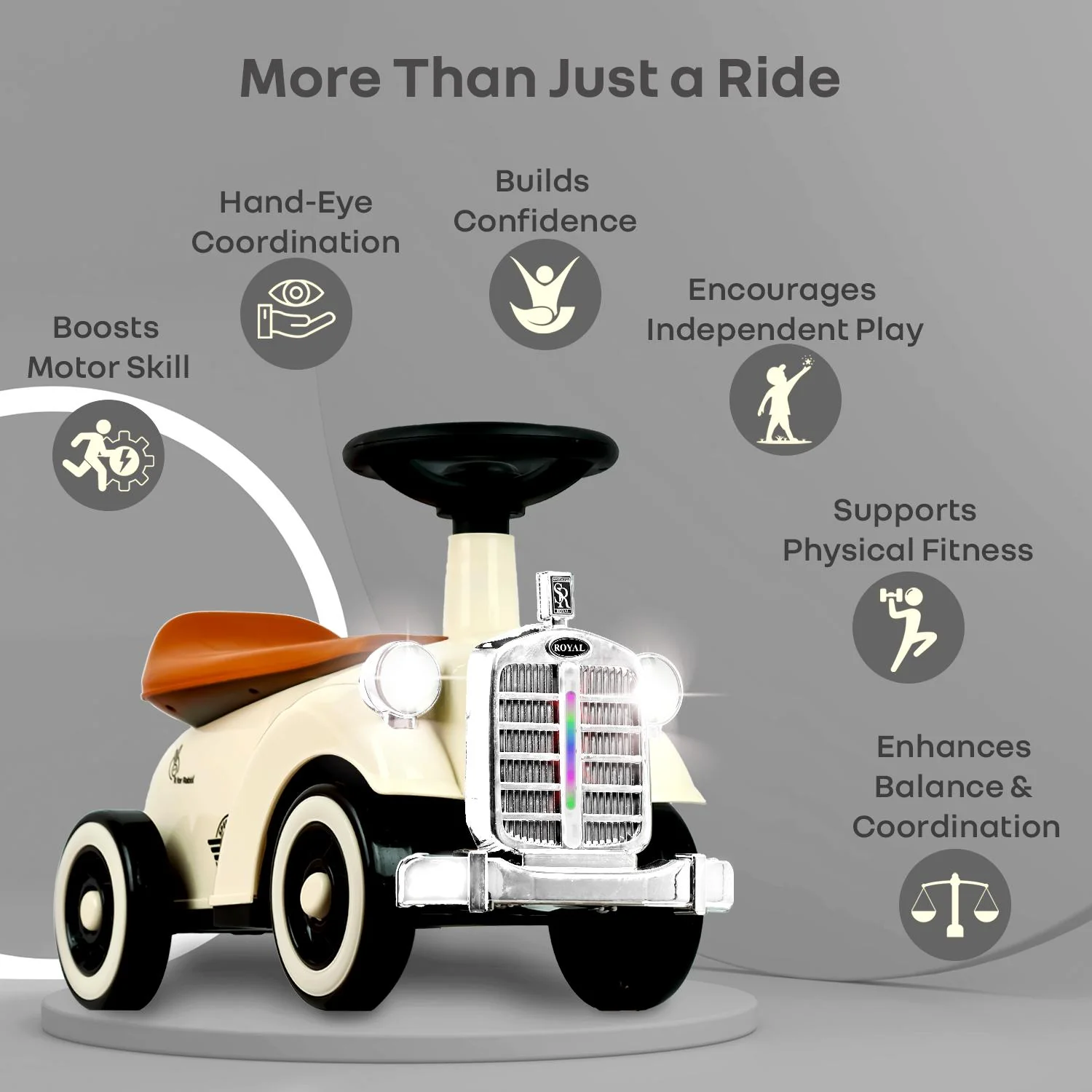 Speedster Royal Ride On Car for Kids - Cream Brown - Image 7