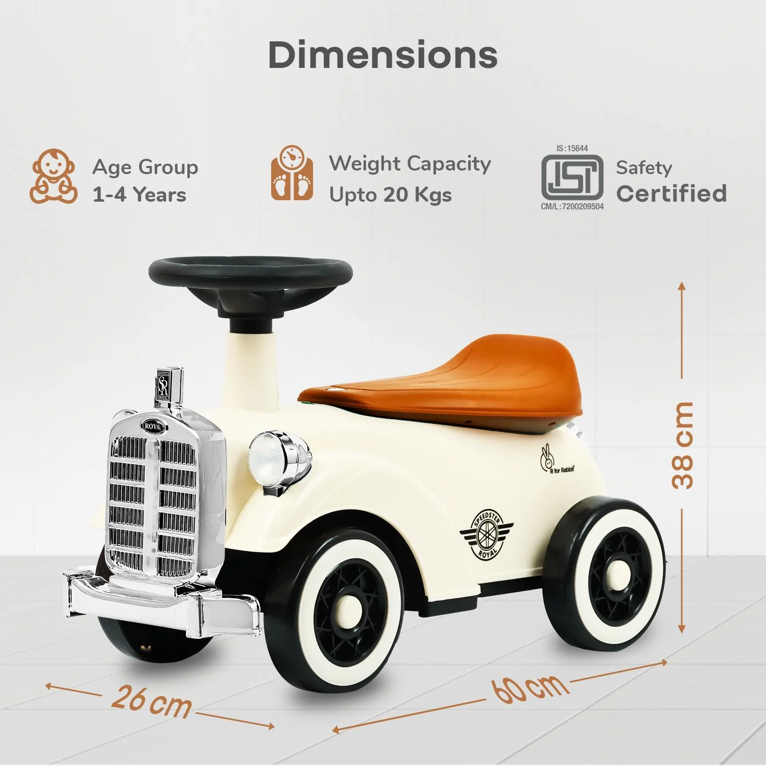 Speedster Royal Ride On Car for Kids - Cream Brown - Image 8