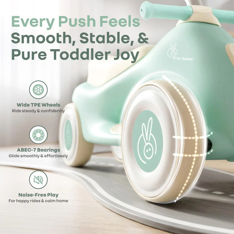 Speedster Zoomy Push Ride On Car for Kids - Green Cream - Image 3
