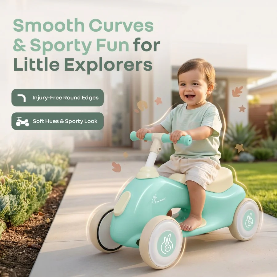 Speedster Zoomy Push Ride On Car for Kids - Green Cream - Image 6