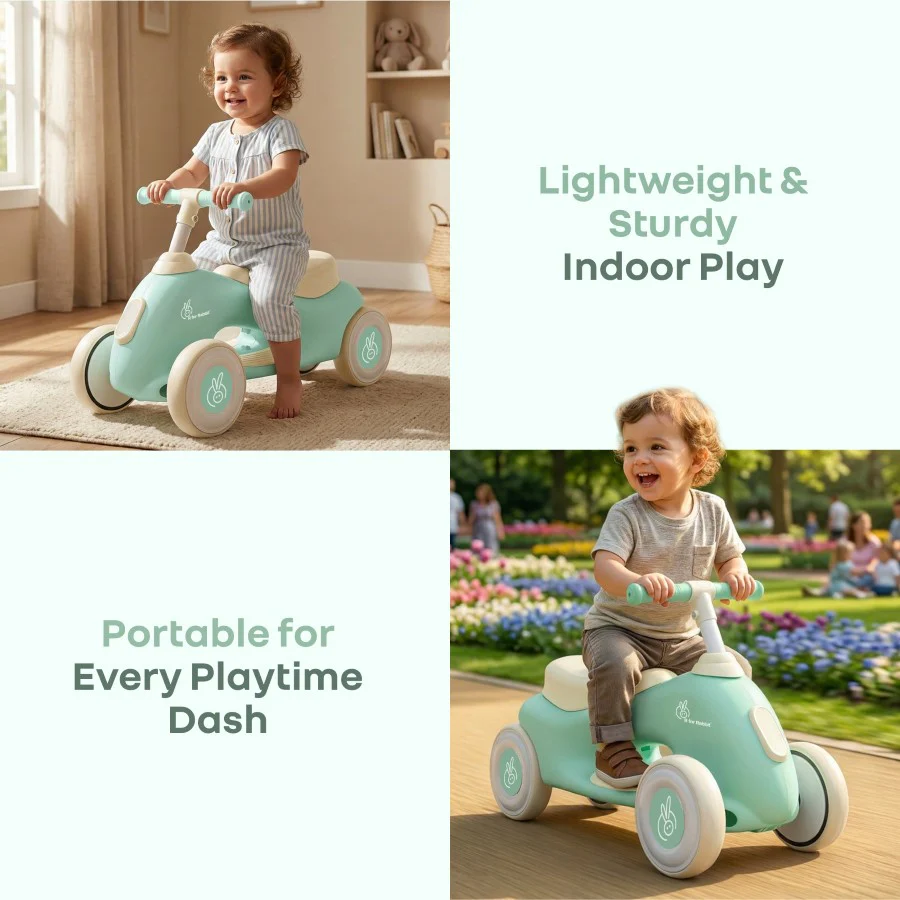 Speedster Zoomy Push Ride On Car for Kids - Green Cream - Image 8