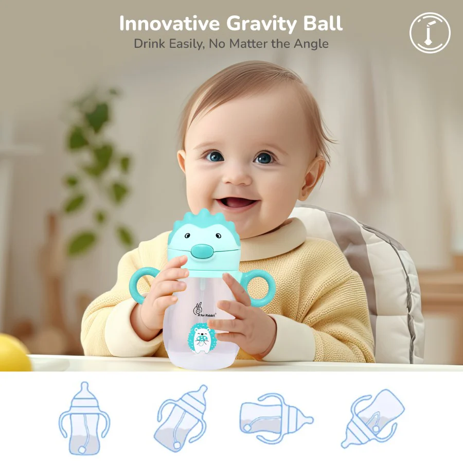 Spikey Baby Straw Sipper Bottle 320ml With Soft Silicone Straw and Leak Proof - Lake Blue - Image 3