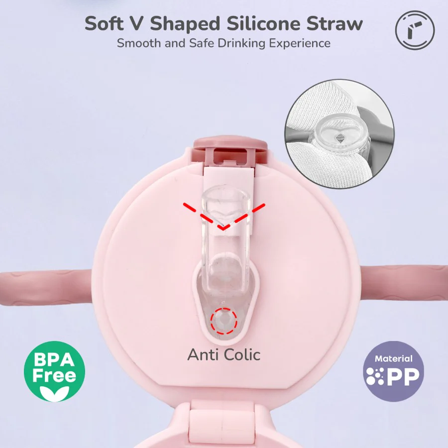 Spikey Baby Straw Sipper Bottle 320ml With Soft Silicone Straw and Leak Proof - Peach Pink - Image 2