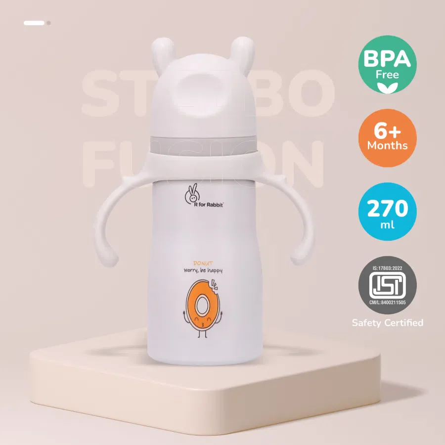 Steebo Fusion Spout Cup Stainless Steel Bottle For Kids, 270ml Leak Proof - Beige - Image 9