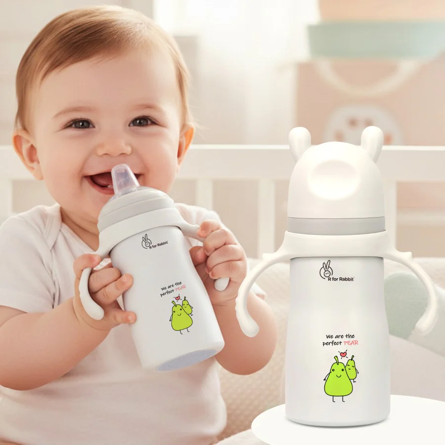 Steebo Fusion Spout Cup Stainless Steel Bottle For Kids, 270ml Leak Proof - Beige Pear