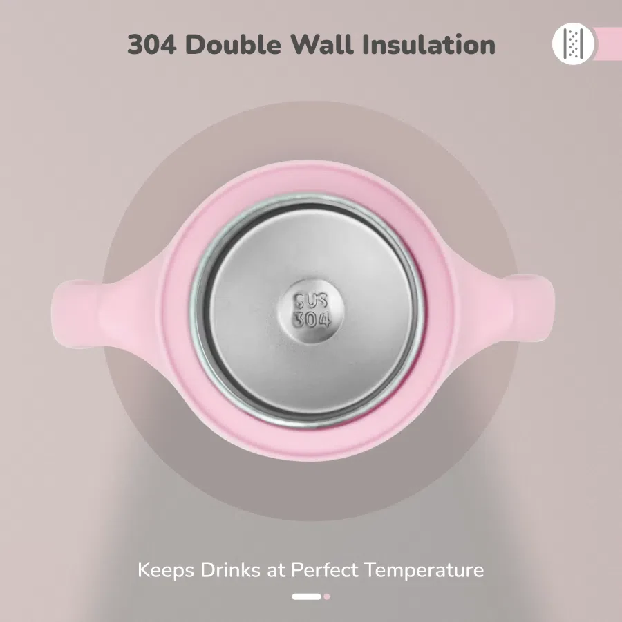 Steebo Fusion Spout Cup SS Bottle 270ml With Personalized Name - Pink - Image 2