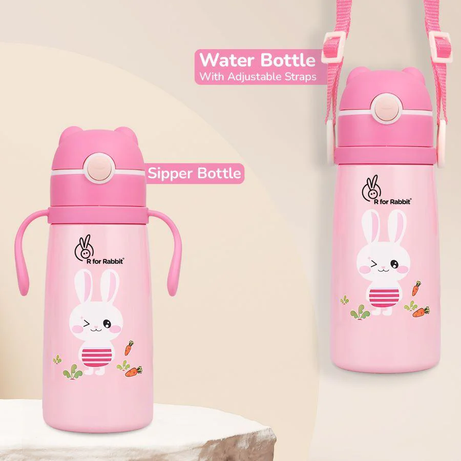Steebo Safari Stainless Steel Sipper Bottle for Kids 500ml - Pink Bunny - Image 3