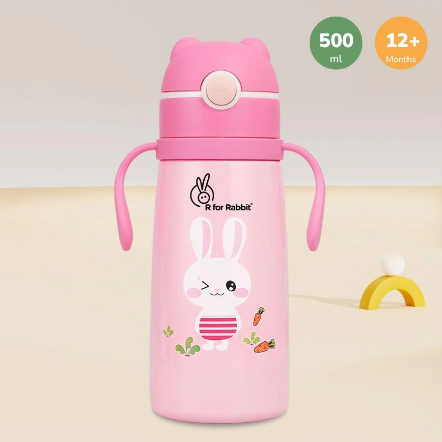 Steebo Safari Stainless Steel Sipper Bottle for Kids 500ml - Pink Bunny - Image 7