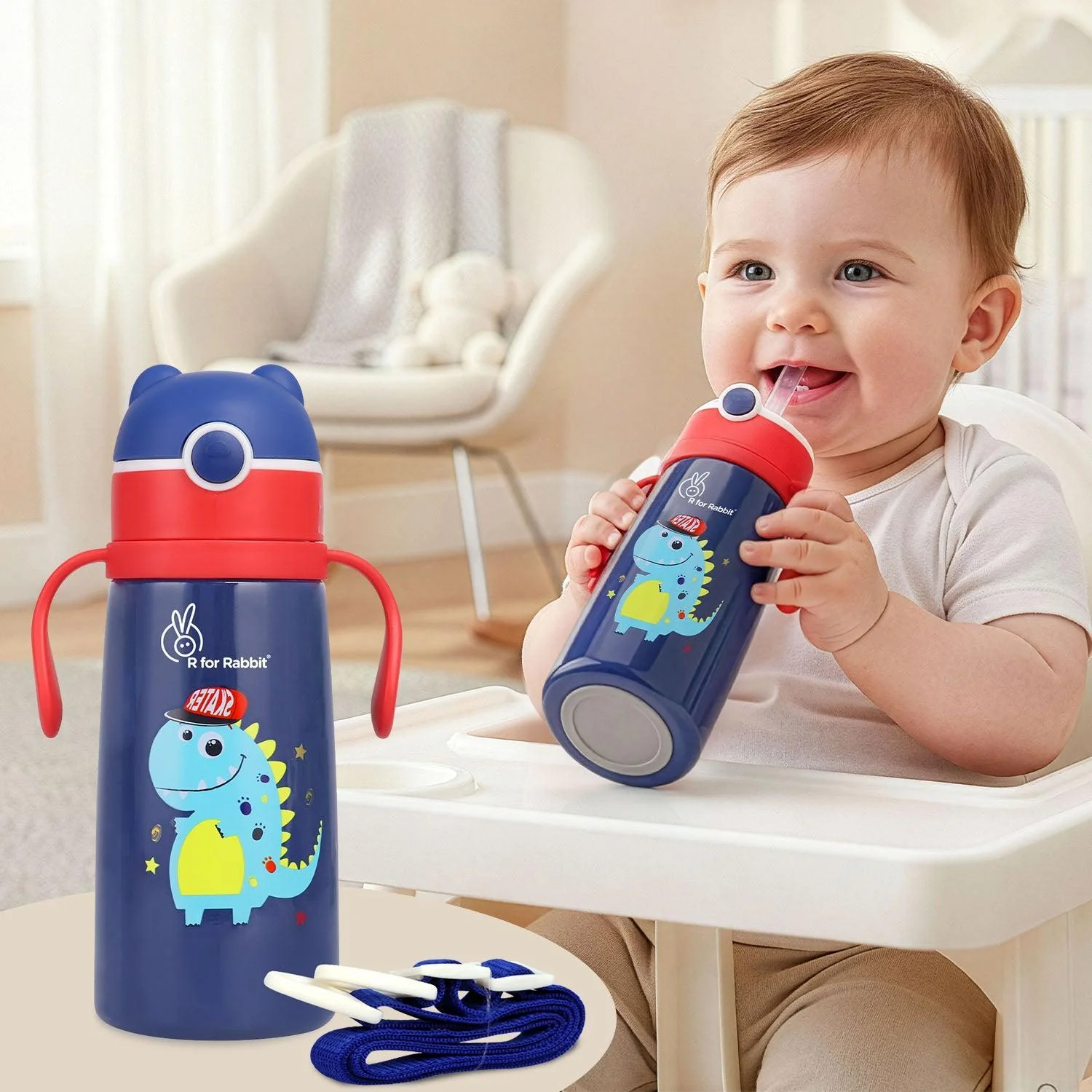 Steebo Safari Stainless Steel Sipper Bottle for Kids 500ml - Blue Dino