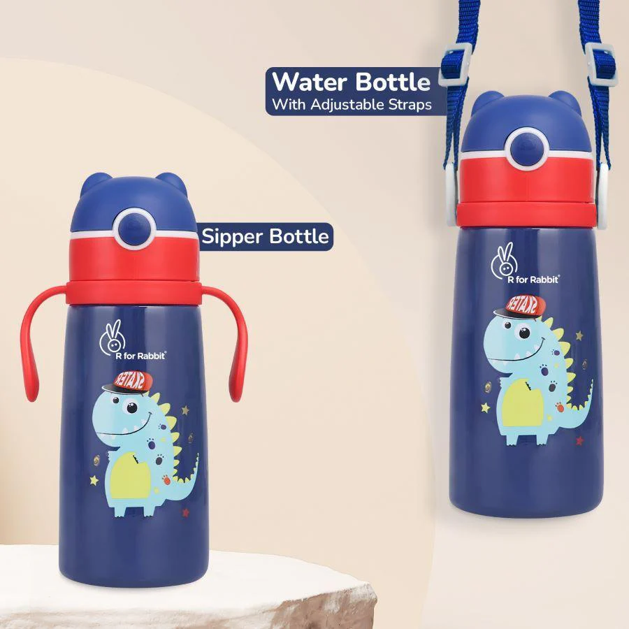 Steebo Safari Stainless Steel Sipper Bottle for Kids 500ml - Blue Dino - Image 3