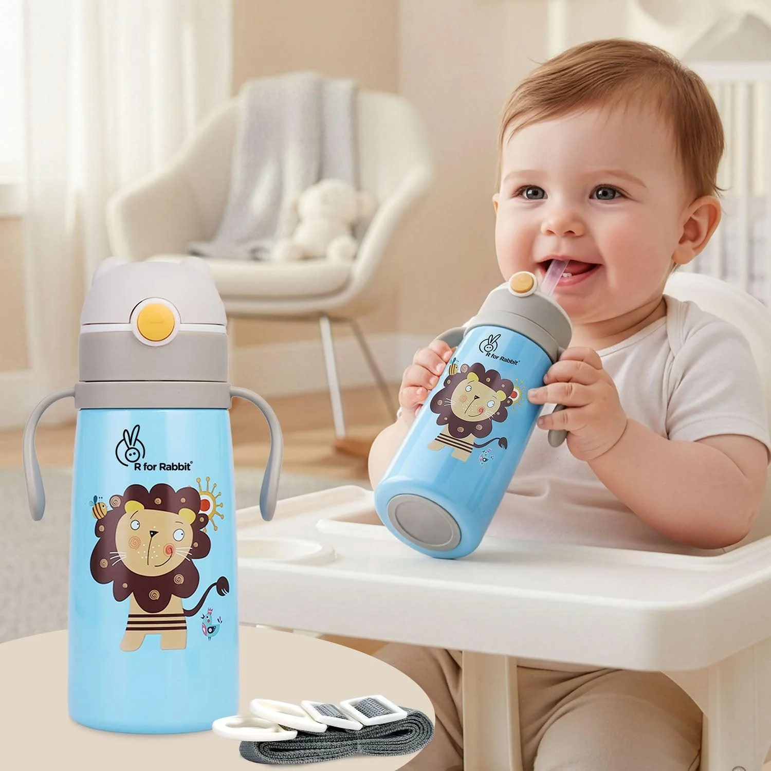 Steebo Safari Stainless Steel Sipper Bottle for Kids 500ml - Blue Lion