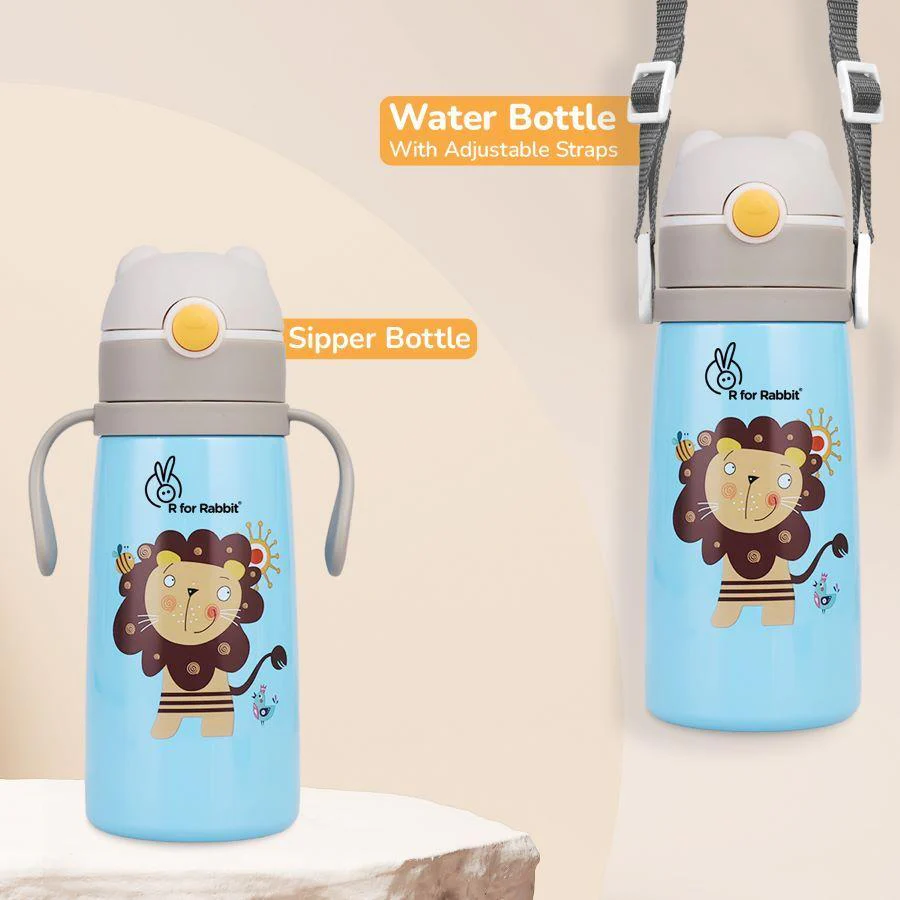 Steebo Safari Stainless Steel Sipper Bottle for Kids 500ml - Blue Lion - Image 3