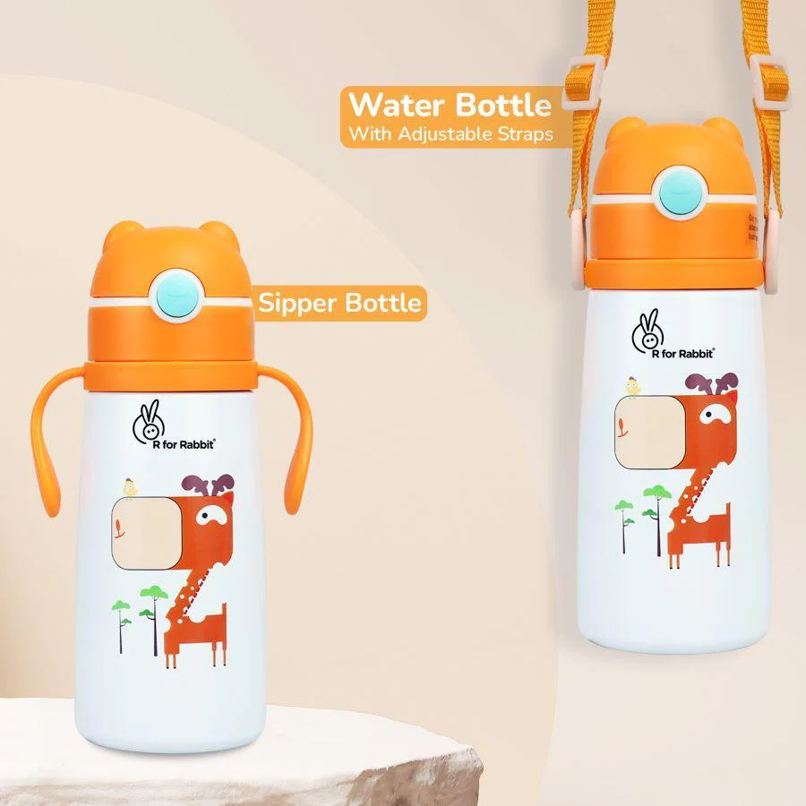 Steebo Safari Stainless Steel Sipper Bottle for Kids 500ml - Orange Giffy - Image 3