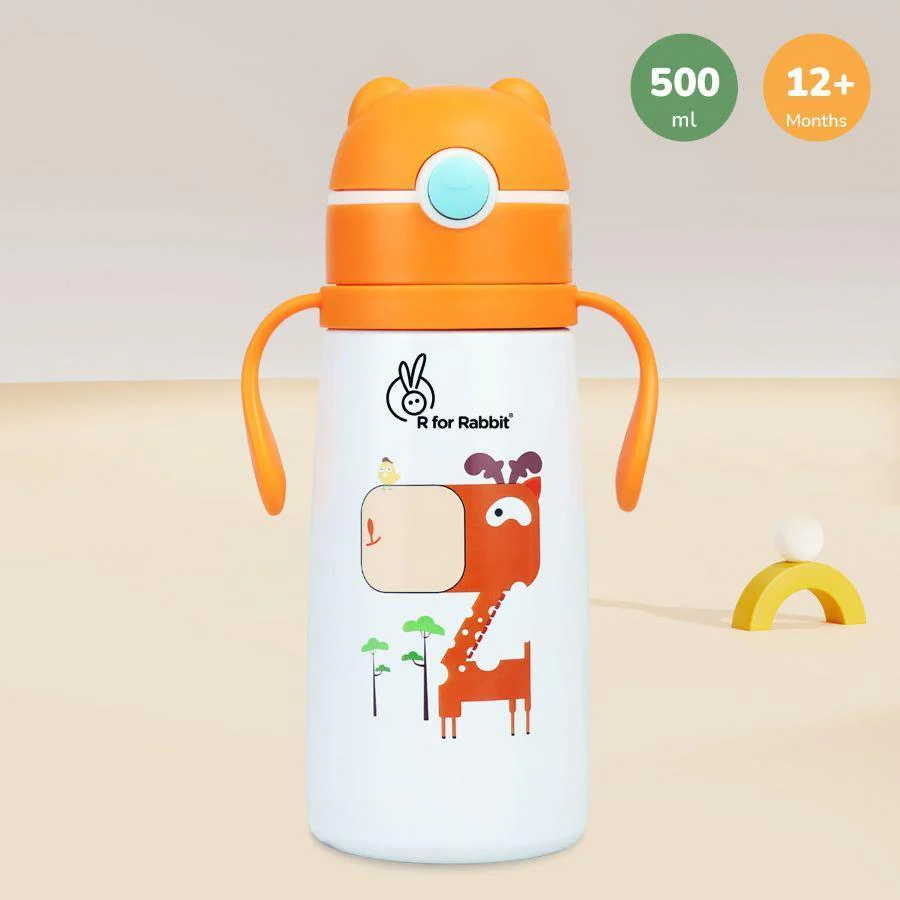 Steebo Safari Stainless Steel Sipper Bottle for Kids 500ml - Orange Giffy - Image 7