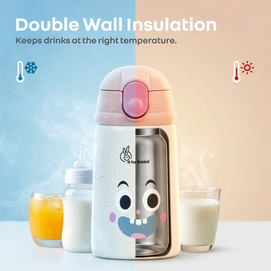 Steebo Smiley 300ml Stainless Steel Straw Sipper Bottle for Babies with 304 Double Wall Insulation, BPA-Free Silicone Straw, Leak-Proof Lid & BIS Certified Safety (9+ Months) - Smiley Peach - Image 4