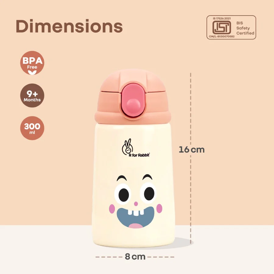 Steebo Smiley 300ml Stainless Steel Straw Sipper Bottle for Babies with 304 Double Wall Insulation, BPA-Free Silicone Straw, Leak-Proof Lid & BIS Certified Safety (9+ Months) - Smiley Peach - Image 9