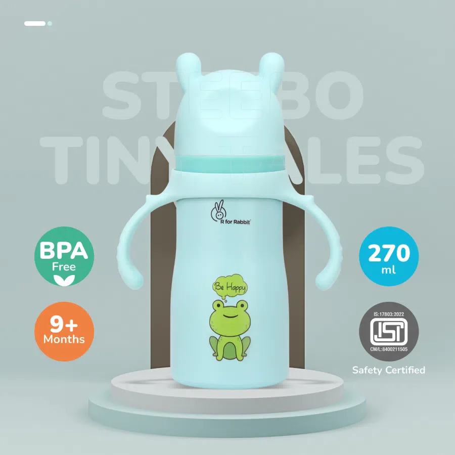 Steebo Tiny Tales 2 in 1 Spout and Straw Sipper Stainless Steel Bottle For Kids 270ml - Lake Blue - Image 6