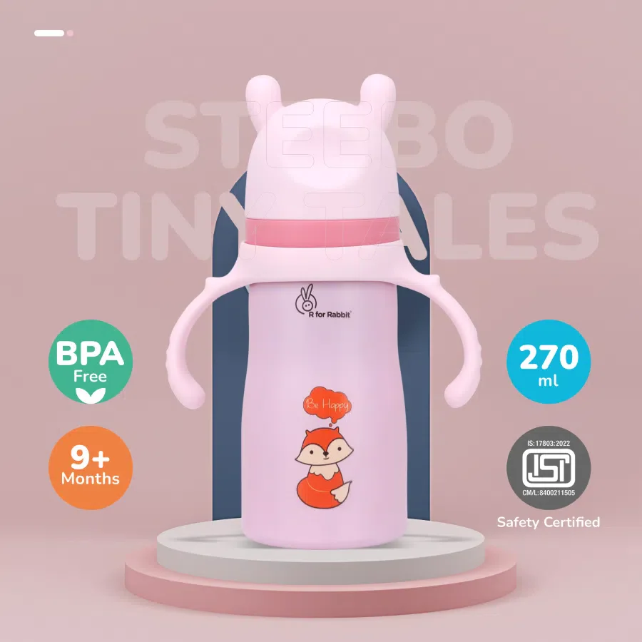 Steebo Tiny Tales Spout and Straw Sipper SS Bottle 270ml Personalized Name - Pink - Image 6