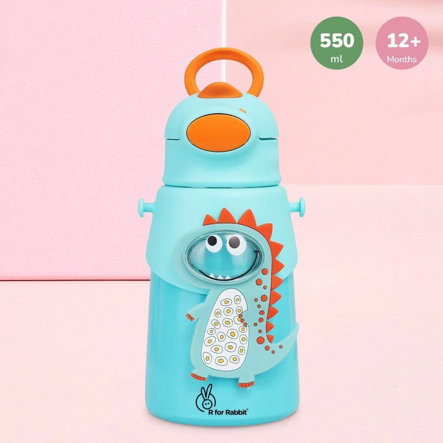 Steebo Zoobie Stainless Steel Sipper Feeding Bottle for Kids 550ml - Blue Dino - Image 7