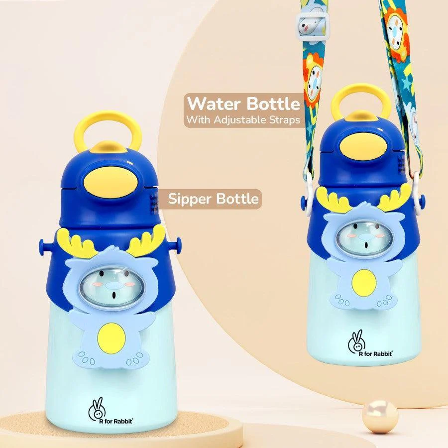 Steebo Zoobie Stainless Steel Sipper Feeding Bottle for Kids 550ml - Blue Deer - Image 3