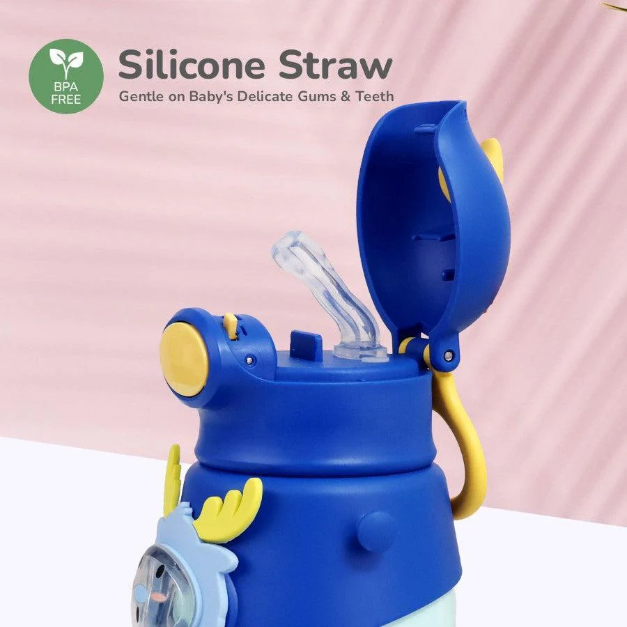 Steebo Zoobie Stainless Steel Sipper Feeding Bottle for Kids 550ml - Blue Deer - Image 4