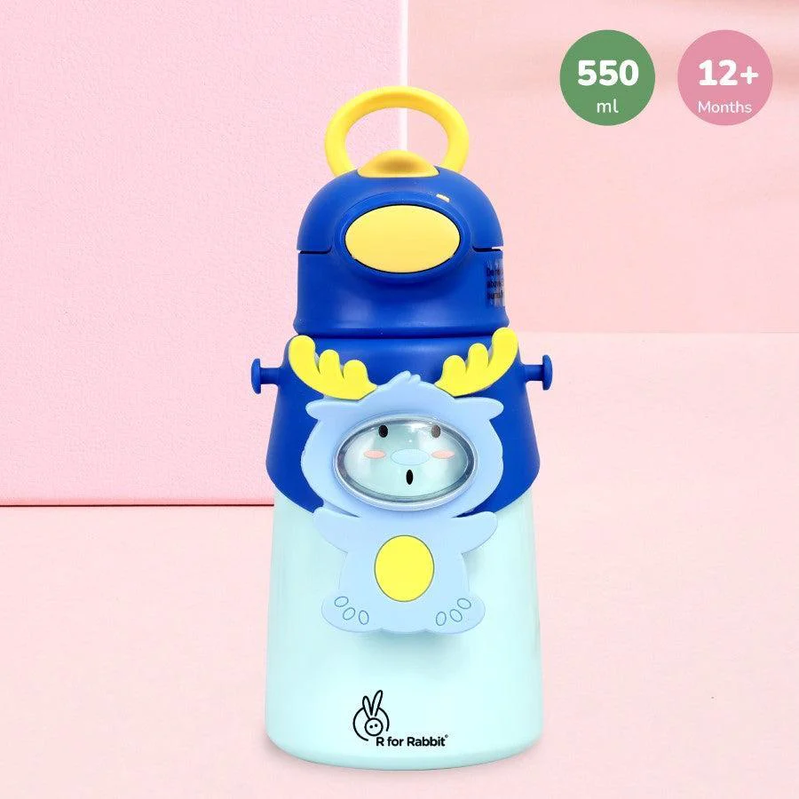 Steebo Zoobie Stainless Steel Sipper Feeding Bottle for Kids 550ml - Blue Deer - Image 7