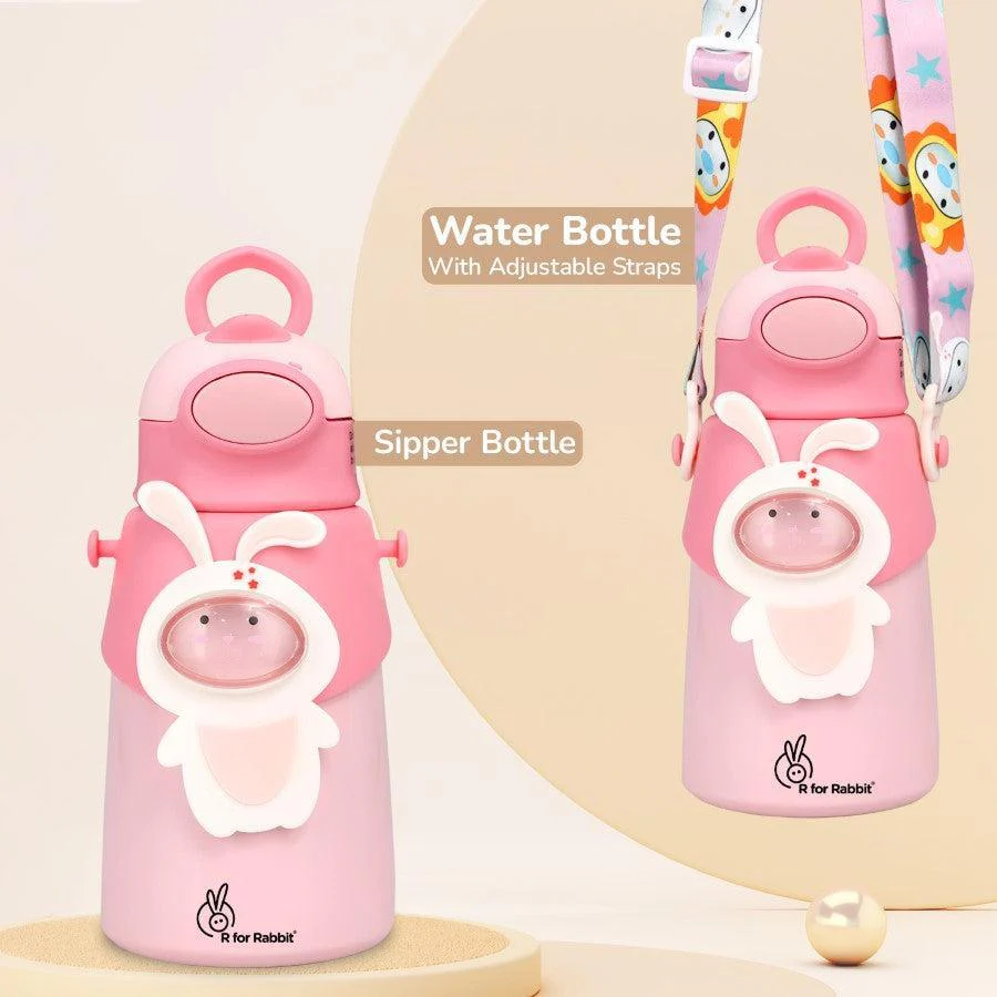Steebo Zoobie Stainless Steel Sipper Feeding Bottle for Kids 550ml - Pink Bunny - Image 3