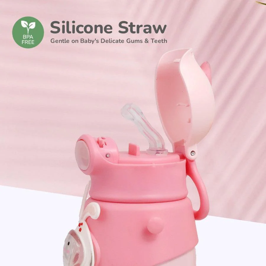 Steebo Zoobie Stainless Steel Sipper Feeding Bottle for Kids 550ml - Pink Bunny - Image 4