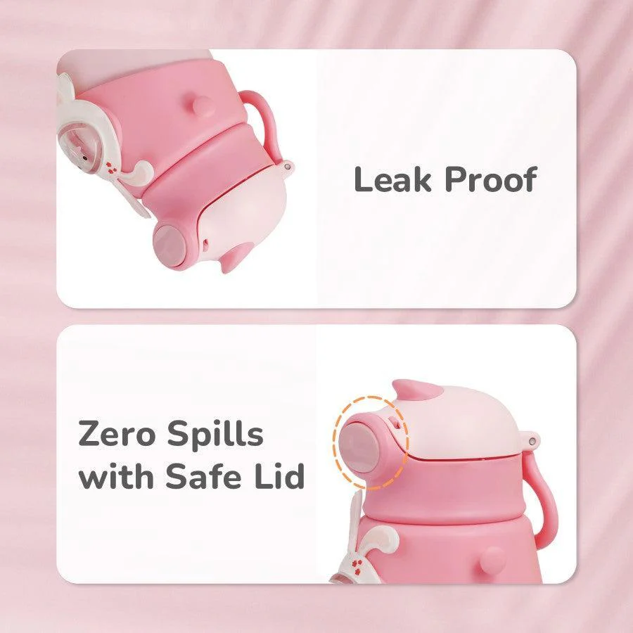Steebo Zoobie Stainless Steel Sipper Feeding Bottle for Kids 550ml - Pink Bunny - Image 6